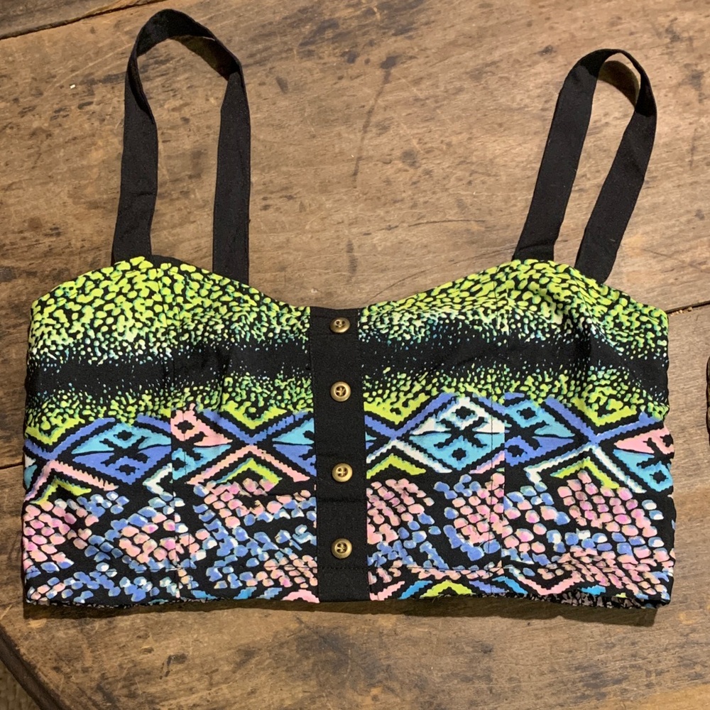 Band of Gypsies Neon Multi-Color Patterned Crop Top